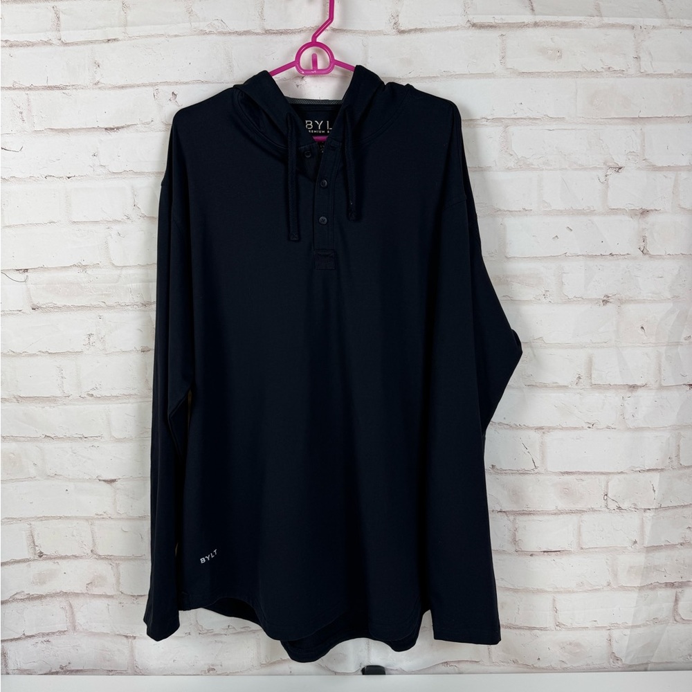 BYLT Drop Cut Long Sleeve Hooded Henley Lux Mens 2XL • MINT CONDITION BLACK
